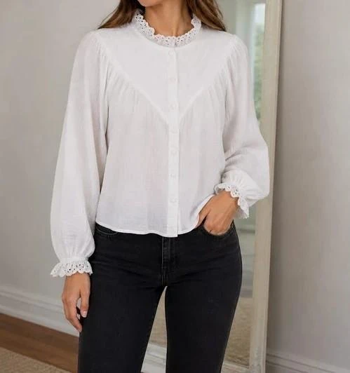 Blusa de Gaze de Crochê de Algodão Boho Cherry Paris Branca G – photo 3